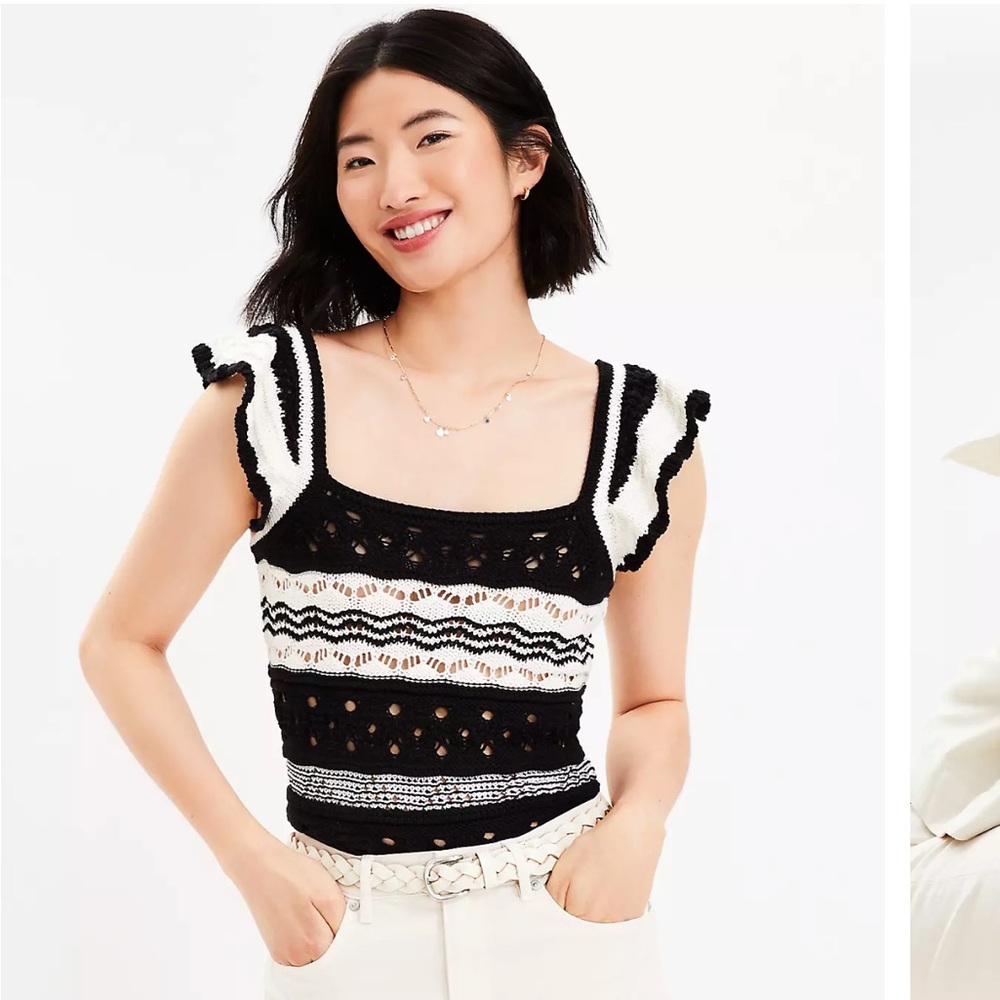 Loft NWT striped crochet ruffle sweater tank top beachy vacation top